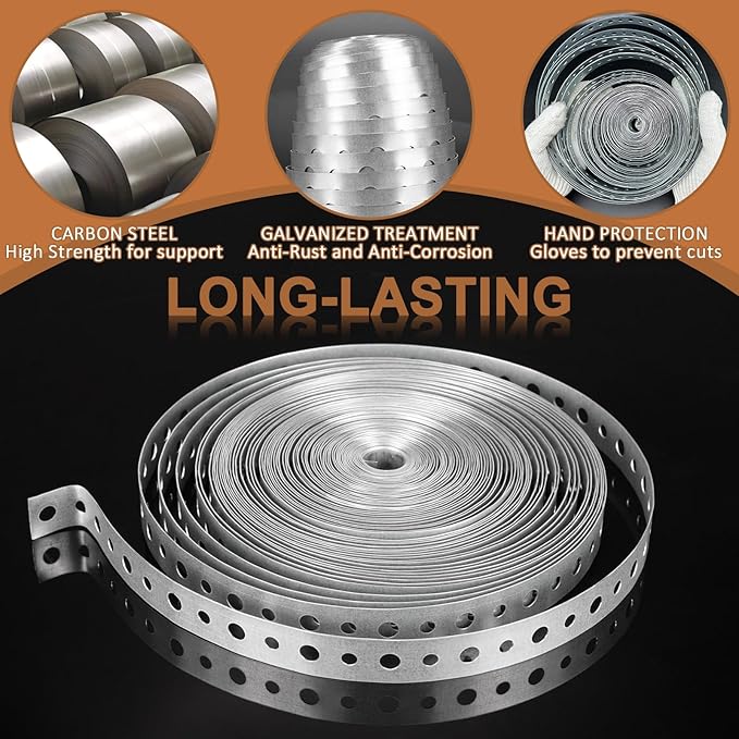 Galvanized Punched Strapping Roll &ndash; Metal Strap Tie for Wood Frame Bracing, Building Connectors &amp; Construction Hardware 1